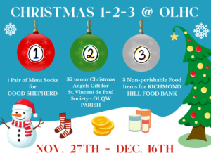 OLHC Christmas 1-2-3 Drive – November 27th to December 16th